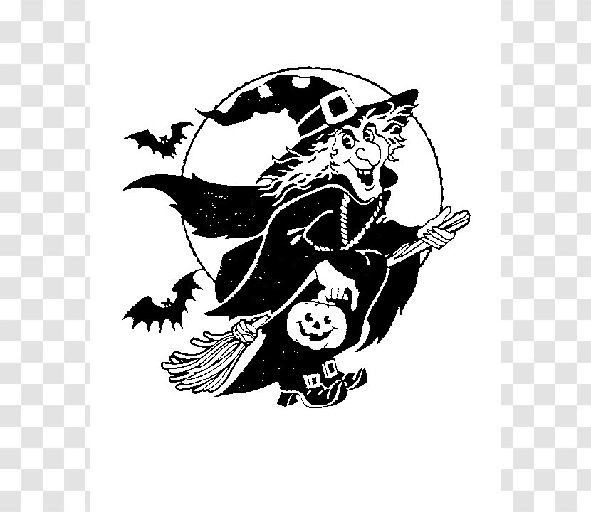 Witchcraft Halloween Ghost Clip Art - Black And White - Witches Images Transparent PNG