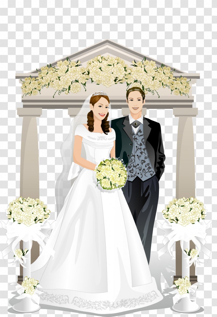 Bridegroom Wedding - Yellow - The Bride And Groom White Flowers Vector Material Transparent PNG