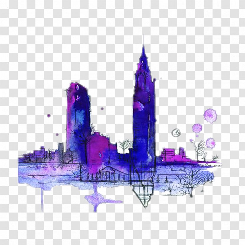 Human Settlement Violet Skyline City Purple - Skyscraper Cityscape Transparent PNG