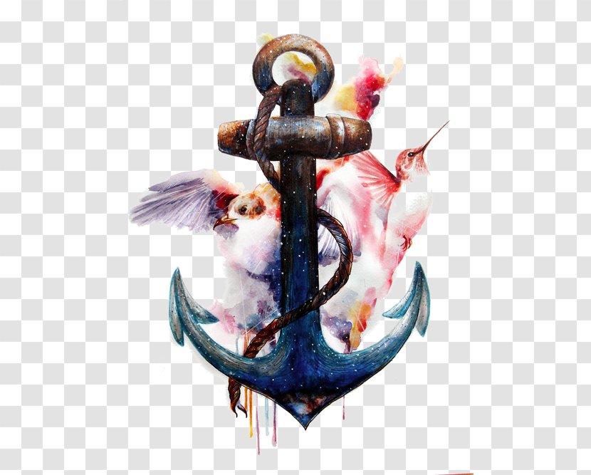 Anchor Watercolor Painting Tattoo Art - Anchors And Birds Transparent PNG