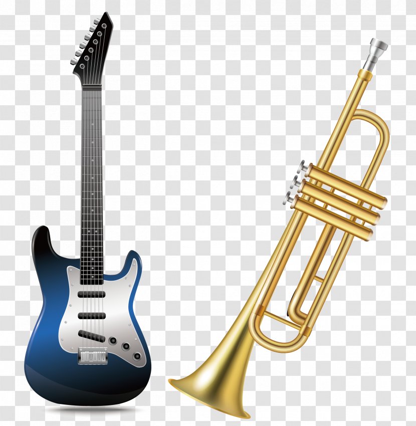 Bass Guitar Electric - Flower - And Trombone Vector Material Transparent PNG