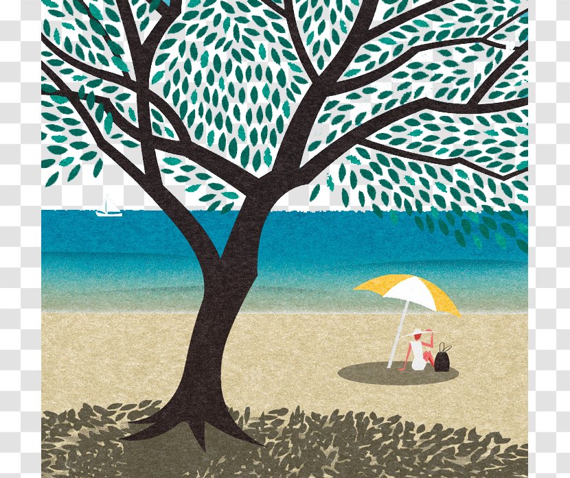 Illustrator Behance Illustration - Branch - Hand-painted Trees Ocean Beach Transparent PNG