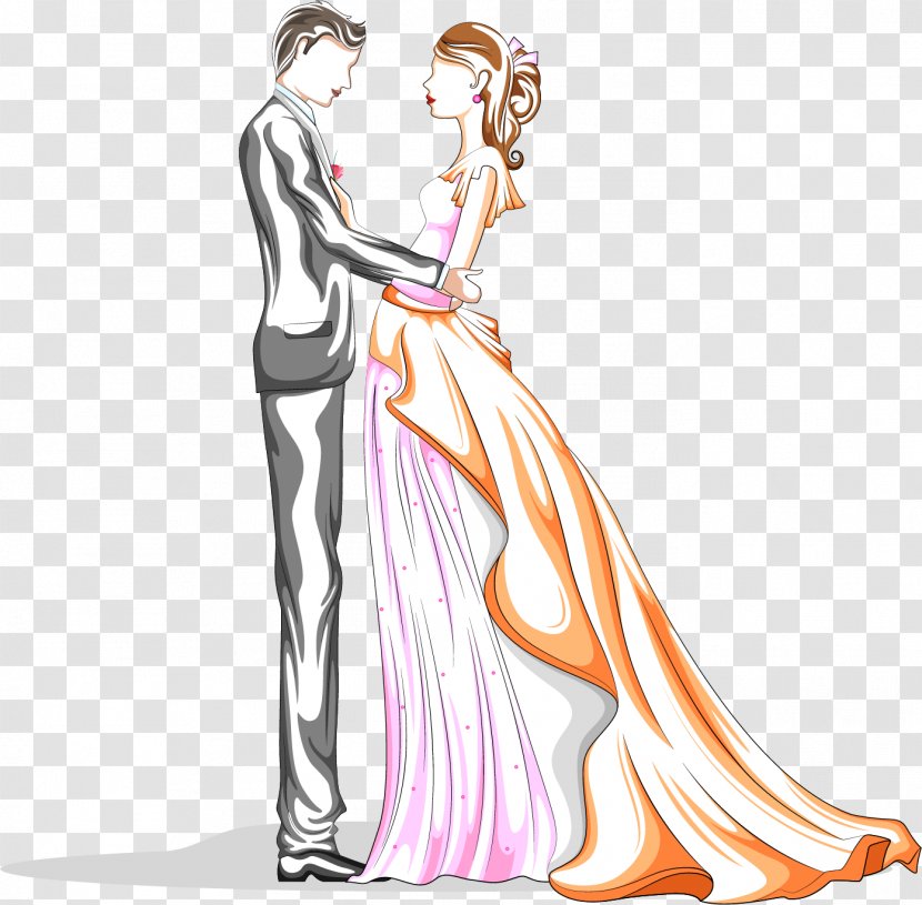 Wedding Invitation Bridegroom - Silhouette - Valentines Day Painted The Bride And Groom Transparent PNG