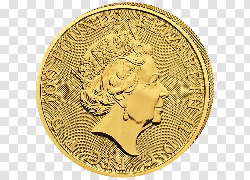 Royal Mint Britannia The Queen's Beasts Gold Coin Bullion - Watercolor Transparent PNG