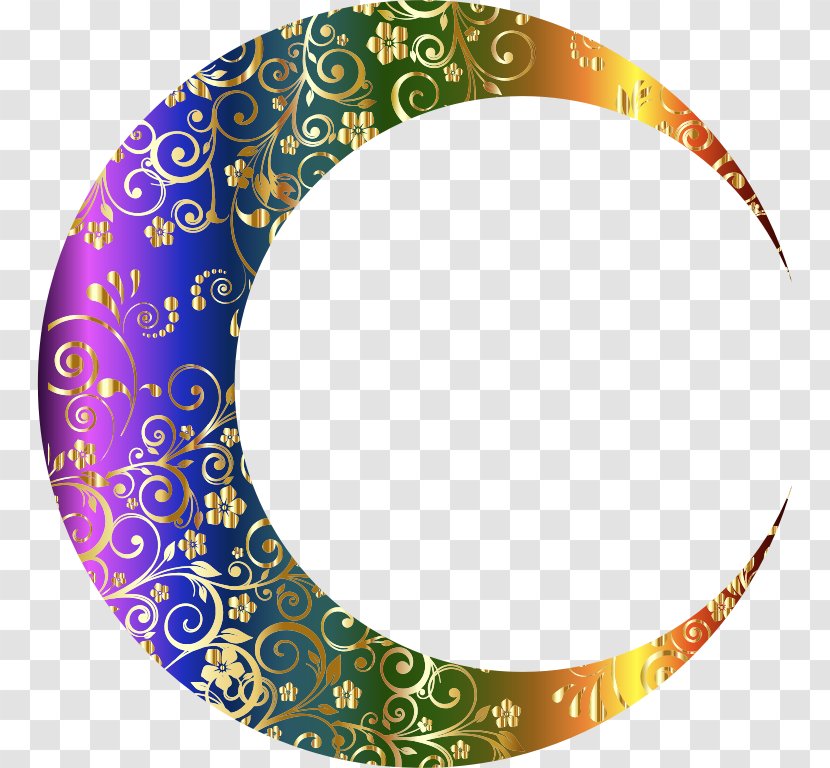 Lunar Phase Clip Art - Crescent - Gold Floral Transparent PNG