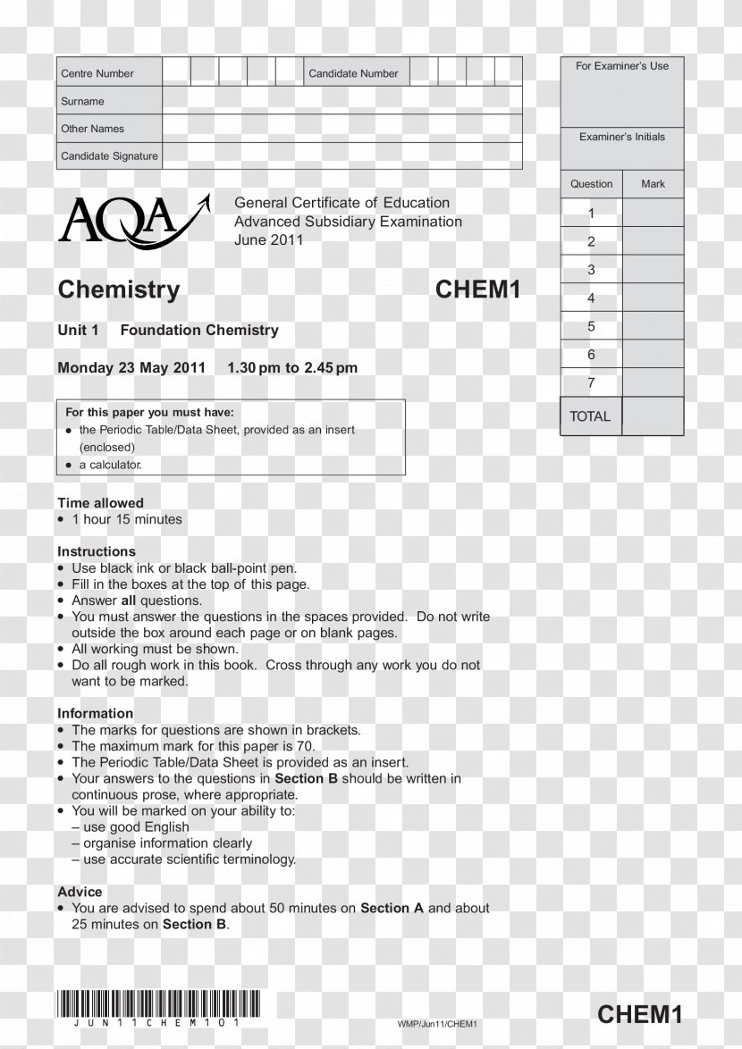 Past Paper Assessment And Qualifications Alliance Test General Certificate Of Secondary Education - Writing - Aqa Transparent PNG