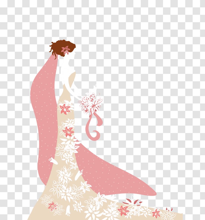 Text Gown Pink Illustration - Hand-painted Cartoon Bride Transparent PNG