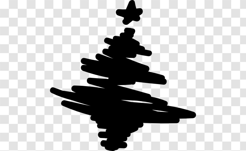 Christmas Tree Drawing - Black And White Transparent PNG