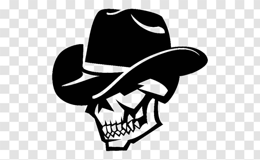 Cowboy Hat Skull Flat Cap - Black And White Transparent PNG