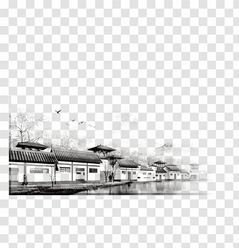 Maotai Black And White Ink Wash Painting - Town FIG. Transparent PNG