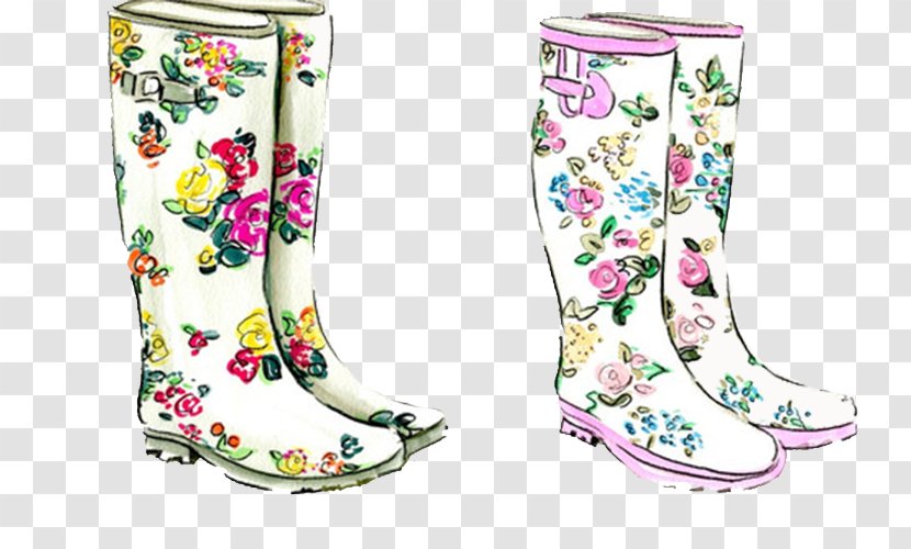 Shoe Wellington Boot Drawing Illustration - Flower Boots Transparent PNG