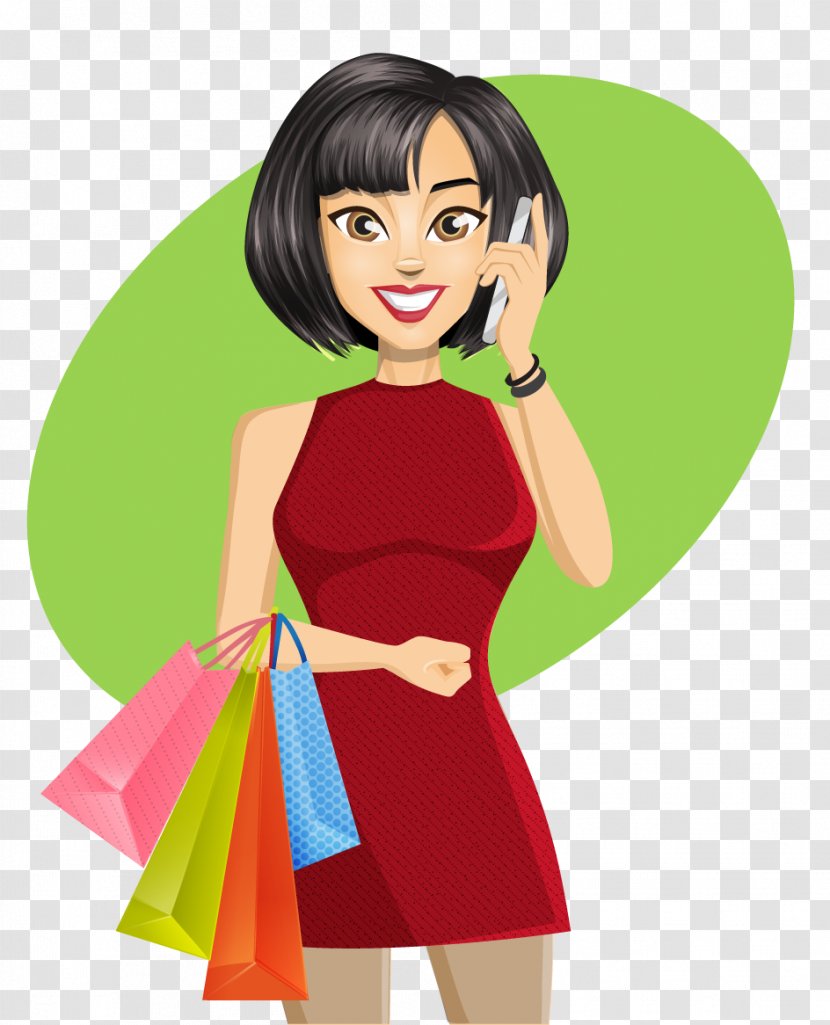 Shopping Cartoon Woman - Silhouette - Line Transparent PNG
