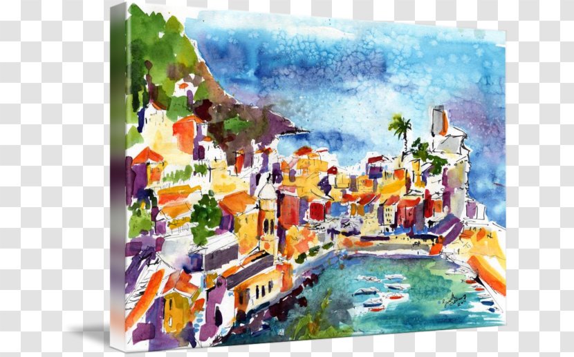 Vernazza Watercolor Painting Gallery Wrap Canvas - Cinque Terre - Paint Transparent PNG