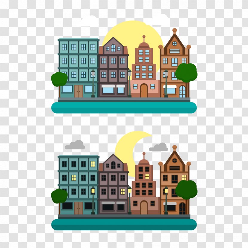 Vector City Day And Night - Elevation - Home Transparent PNG