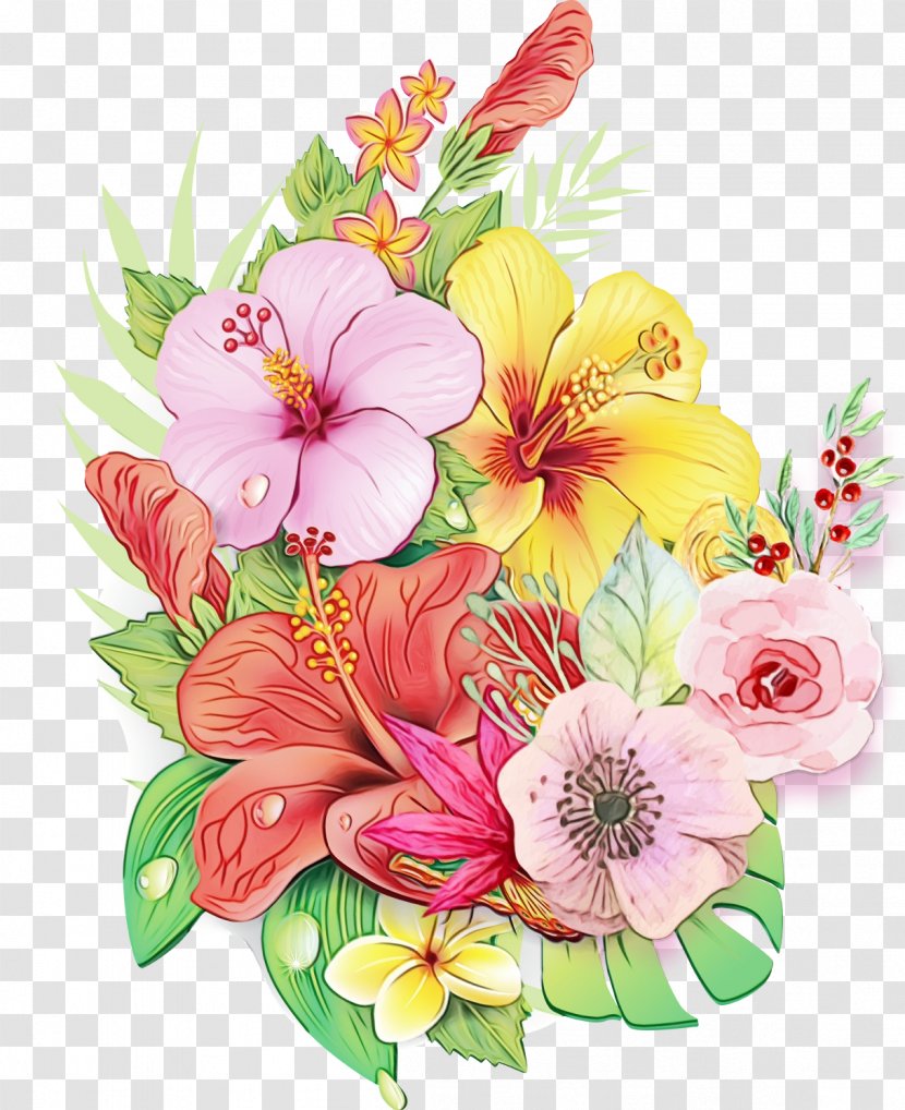 Flower Bouquet Hawaiian Hibiscus Cut Flowers Petal - Pink - Flowering Plant Transparent PNG