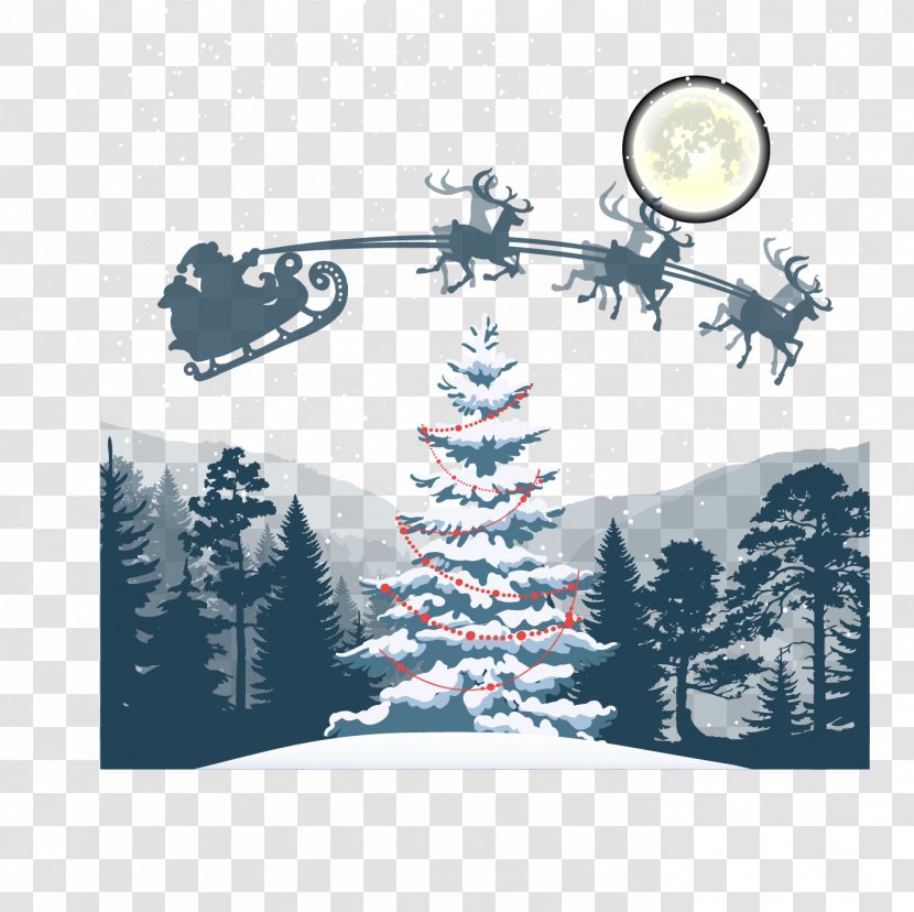 Santa Claus Christmas Tree Eve Reindeer - Blue - Scenery Transparent PNG