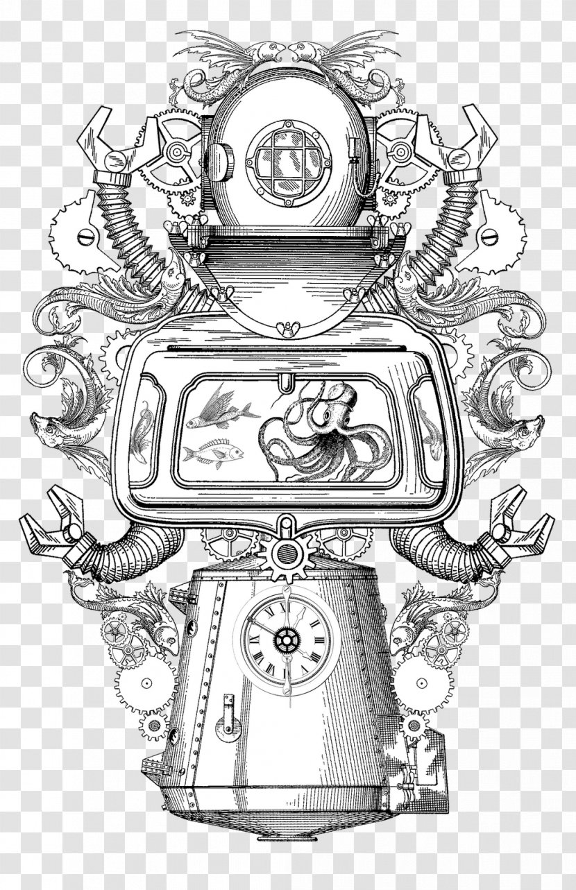 Drawing Visual Arts - Monochrome Photography - Steampunk Gear Transparent PNG