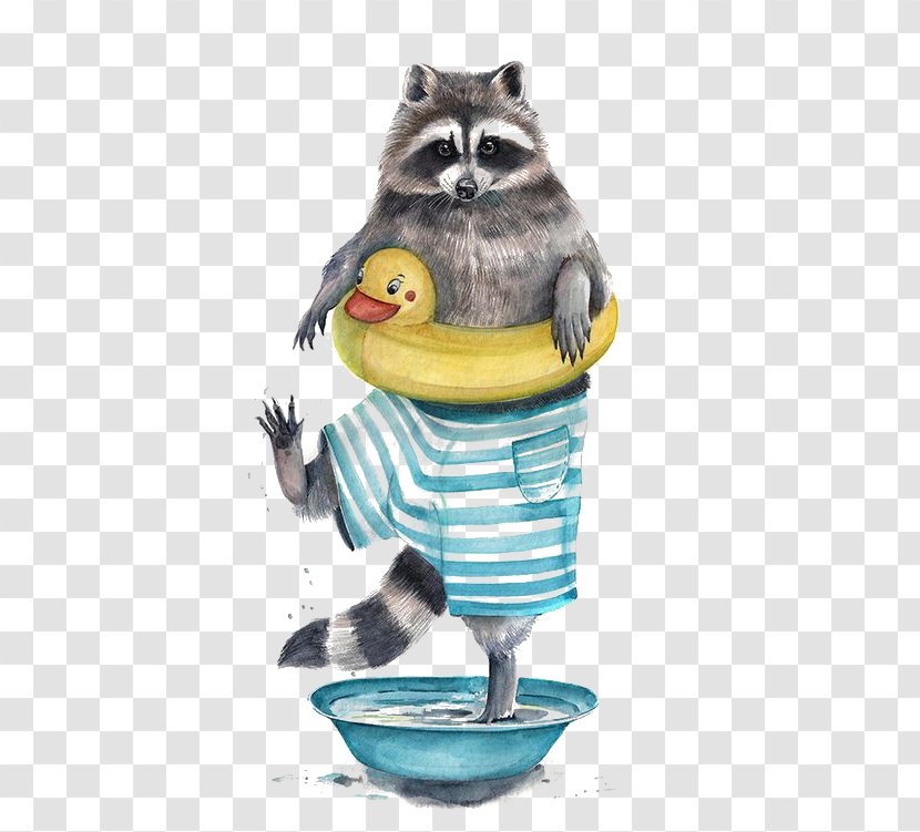 Raccoon Watercolor Painting Drawing Illustrator Illustration - Painter - Creative Little Transparent PNG