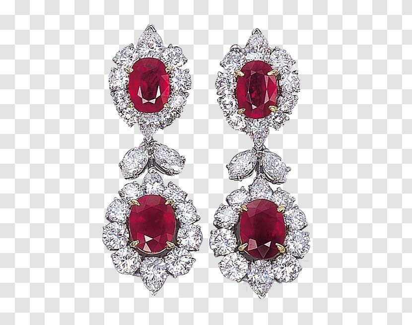 Earring Jewellery Ruby Diamond Gemstone - Carat - Earrings Double Pieces Products In Kind Transparent PNG