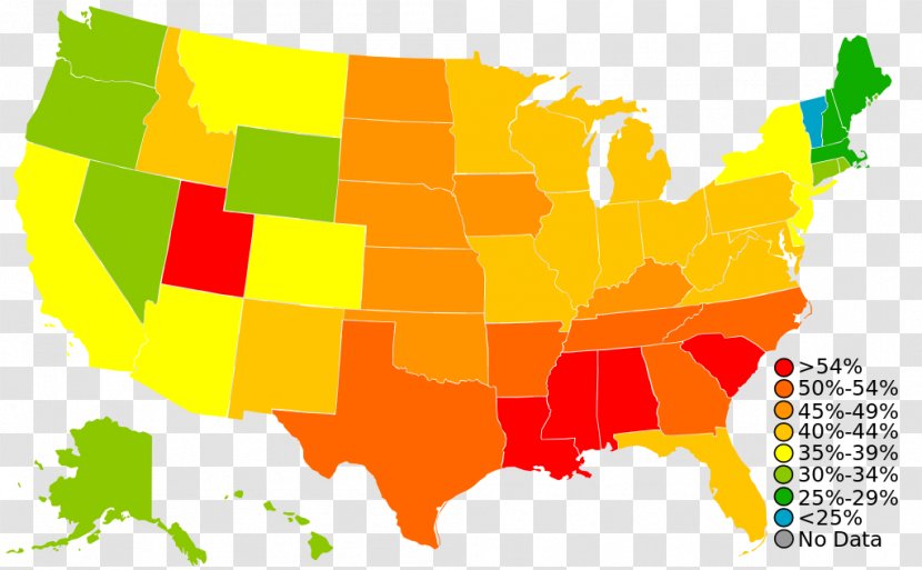 Religion In The United States Church Attendance Christian - Area - Percentage Map Transparent PNG