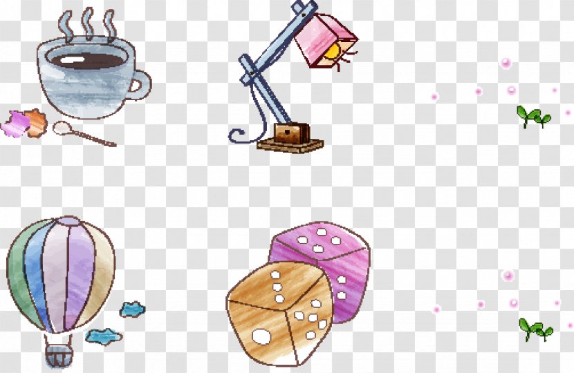 Cartoon Clip Art - Fashion Accessory - Hand-painted Coffee Table Lamp Hot Air Balloon Dice Transparent PNG