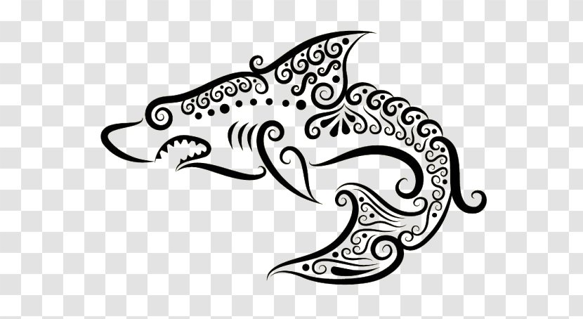Shark Ornament Drawing Clip Art - Black And White - Creative Sharks Transparent PNG