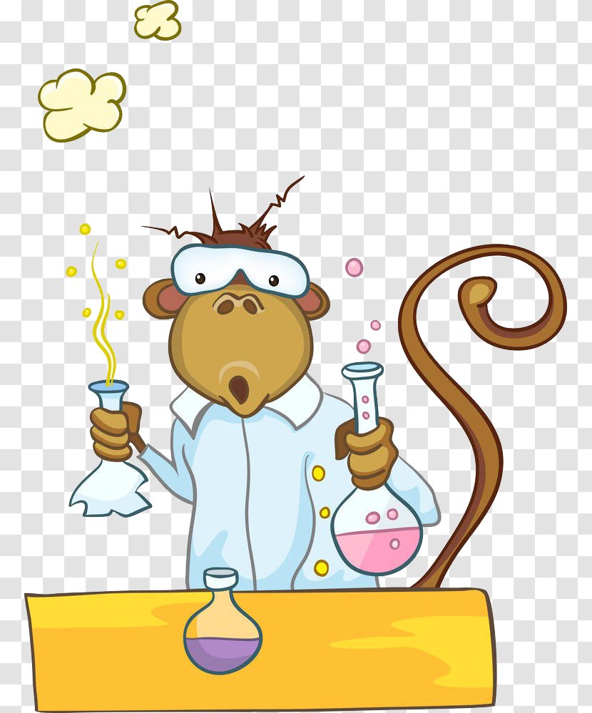 Cartoon Chemistry Mole Illustration - Monkeys Do Experiments Transparent PNG