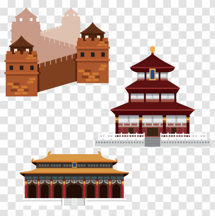 China Chinese Illustration - The Great Wall Of Ancient Buildings Vector Material Transparent PNG