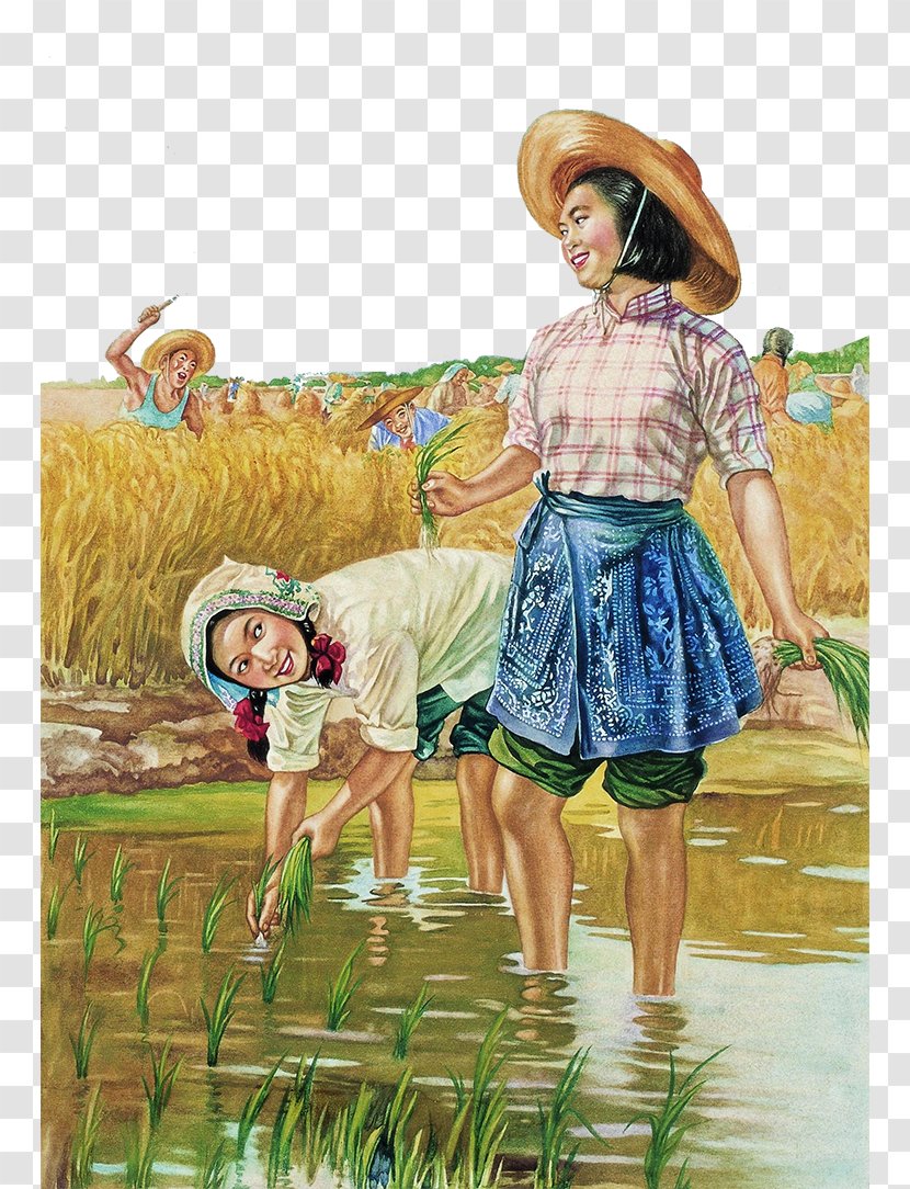 China Cultural Revolution - Flower - Rural Women Who Cut Wheat In Hand Painted During The Transparent PNG