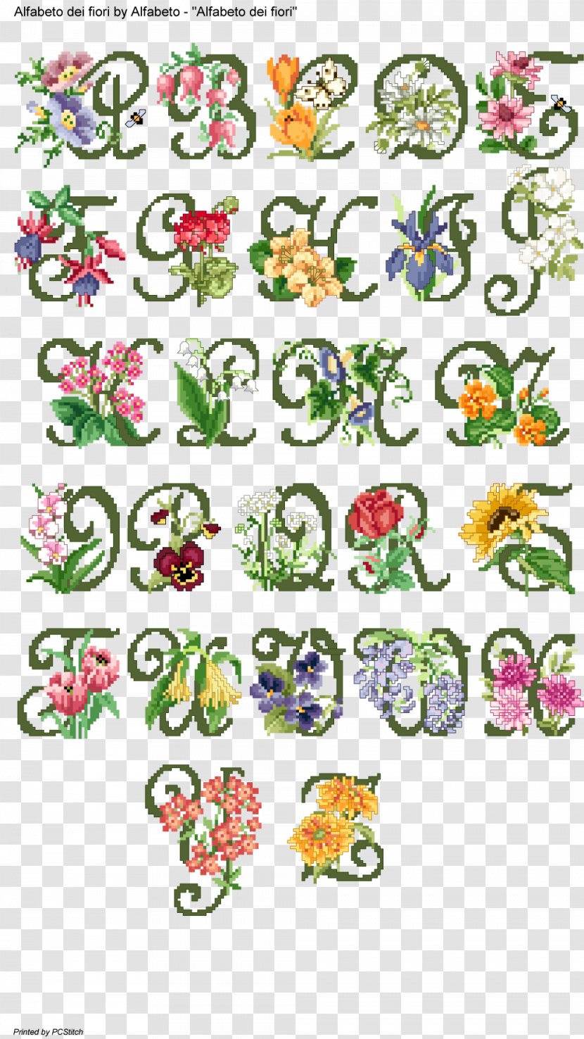 Cross-stitch Embroidery Cross Stitch Flowers Alphabet - Plant - Campo Dei Fiori Transparent PNG