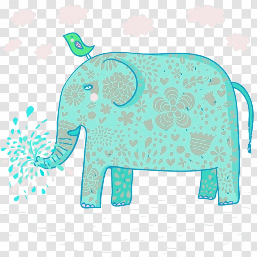 Cartoon Elephant Illustration - Mammal - Watering Vector Transparent PNG