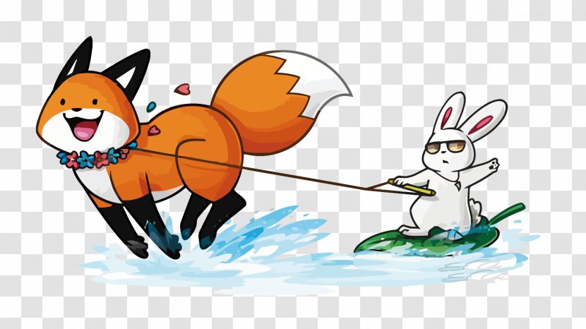 Fox Canidae Drawing Illustration - Fictional Character - Vector Surfing The Rabbit Transparent PNG