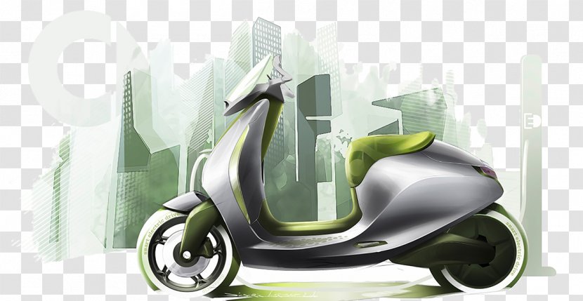 Smart Scooter Car Electric Vehicle MINI - Green Background Motorcycle Transparent PNG