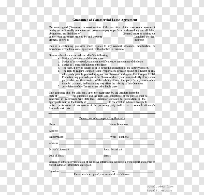 Personal Guarantee Form Contract Surety - Bank Transparent PNG