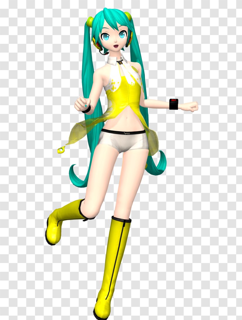 Yellow Hatsune Miku Vocaloid MikuMikuDance Figurine - Watercolor Transparent PNG