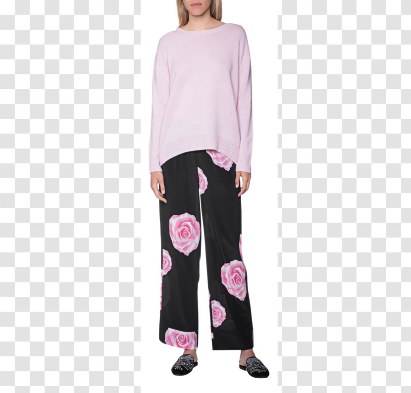 Pajamas Shoulder Pink M Sleeve Pants - Crew Neck Transparent PNG