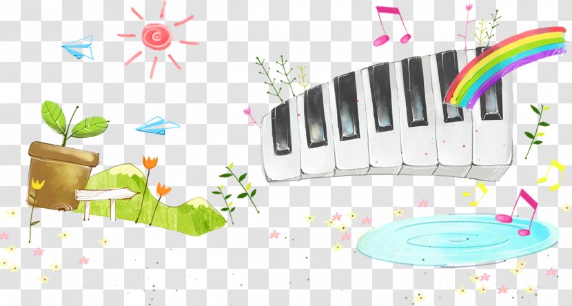 Watercolor Painting Cartoon Illustration - Piano With Musical Notes Transparent PNG