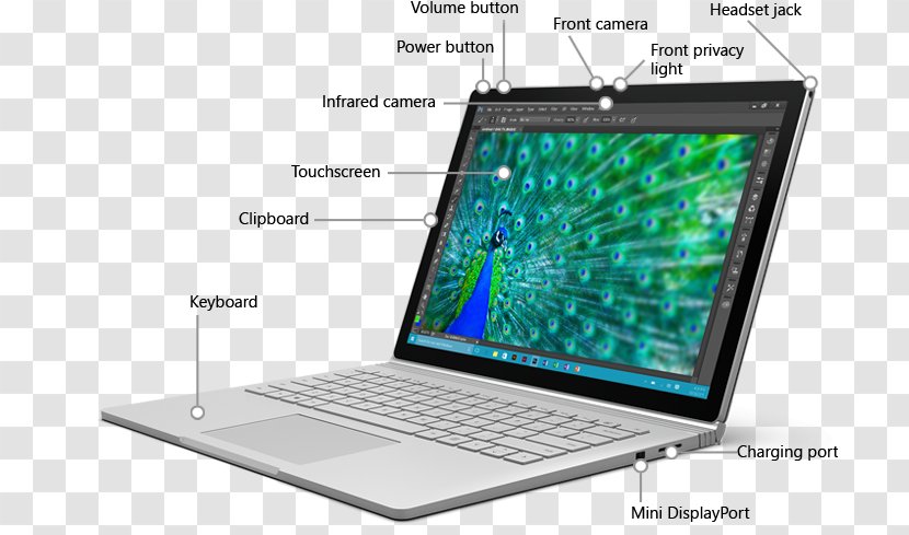 Surface Book 2 Laptop Intel Pro - Front Transparent PNG