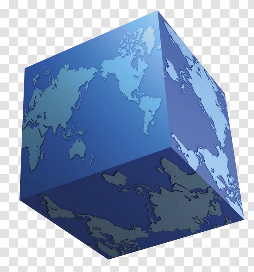 Earth Cube Square Rectangle - Blue 3d Dimensional World Map Transparent PNG