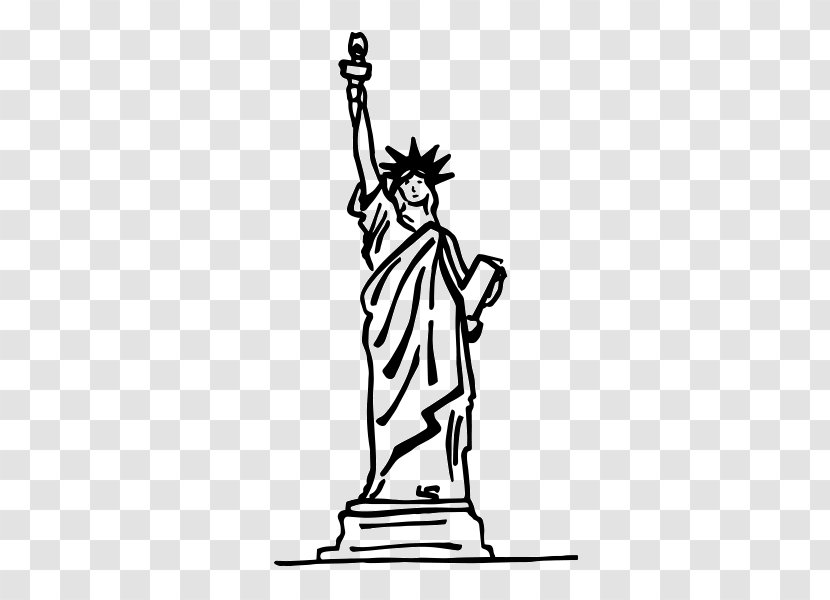 Statue Of Liberty Drawing Eiffel Tower Painting - Black And White Transparent PNG