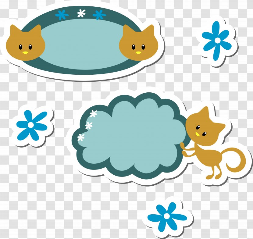 Cat Cuteness Cartoon Clip Art - Vector Kitten Blue Label Transparent PNG