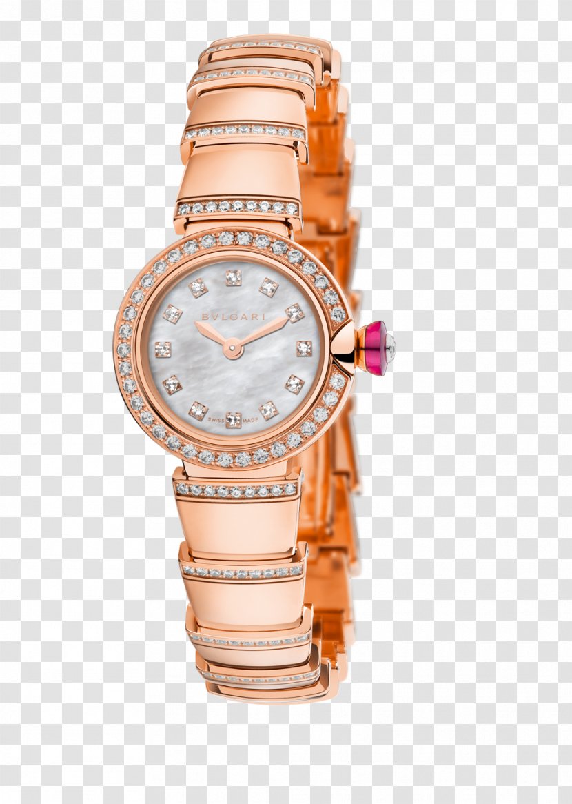Bulgari Jewellery Watch Cabochon Diamond - Peach - Rose Gold Female Form Watches Transparent PNG