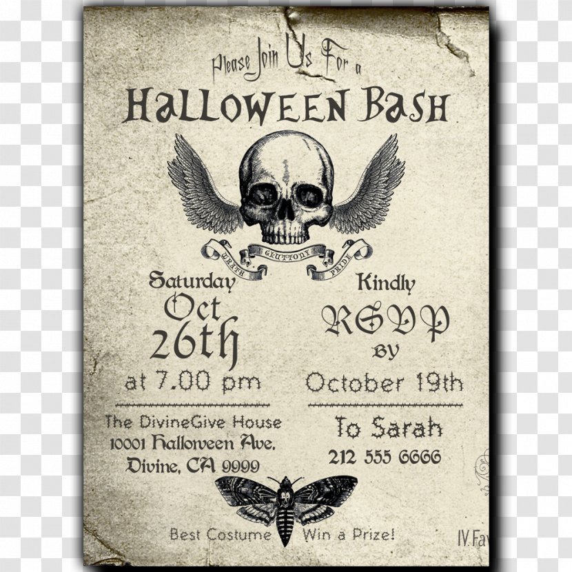 Wedding Invitation Convite Bridal Shower Baby - Halloween - Skull Transparent PNG