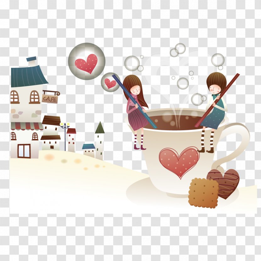 Coffee Cup Significant Other Illustration - Romance - Couple Sitting On The Transparent PNG