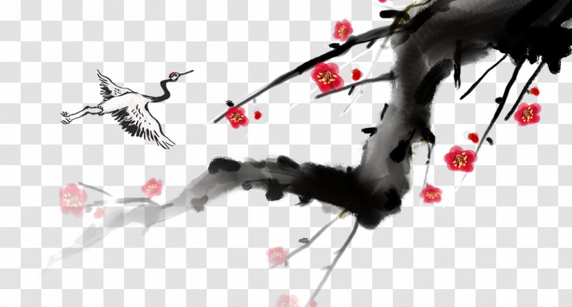 Chinoiserie Animation Ink Wash Painting Art - Plum Flower Transparent PNG