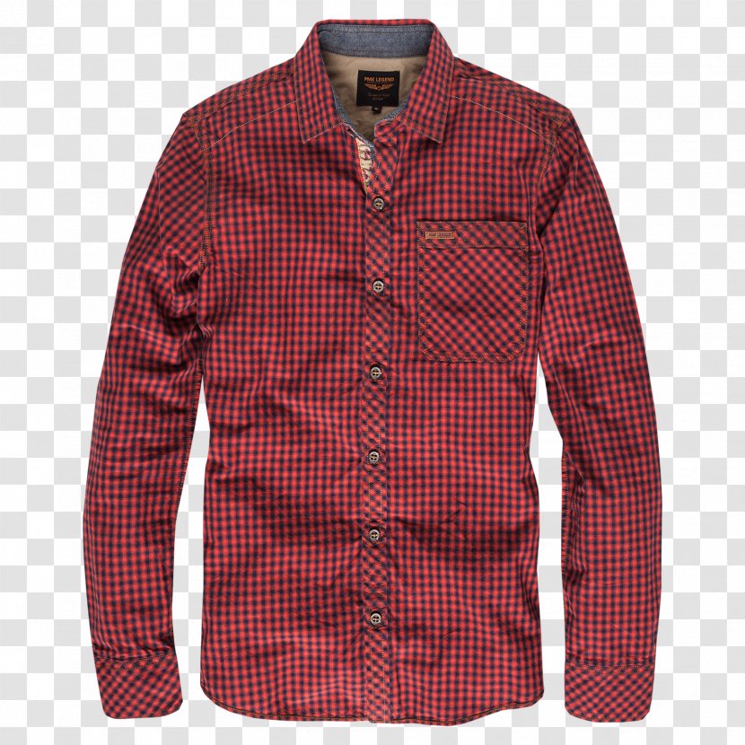 Long-sleeved T-shirt Tartan Maroon Wool - Button Transparent PNG
