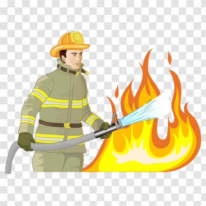 Firefighter Illustration - Rescue - Firefighters Extinguishing Cartoon 