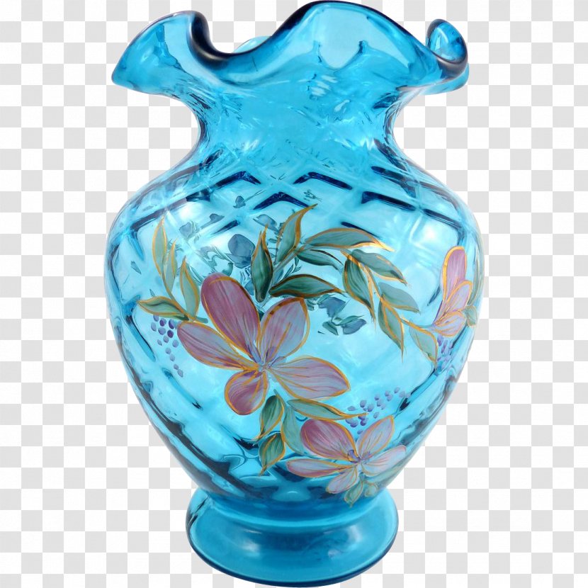 Vase Fenton Art Glass Company Pitcher Ceramic - Crystal - Hand Painted Blue Transparent PNG