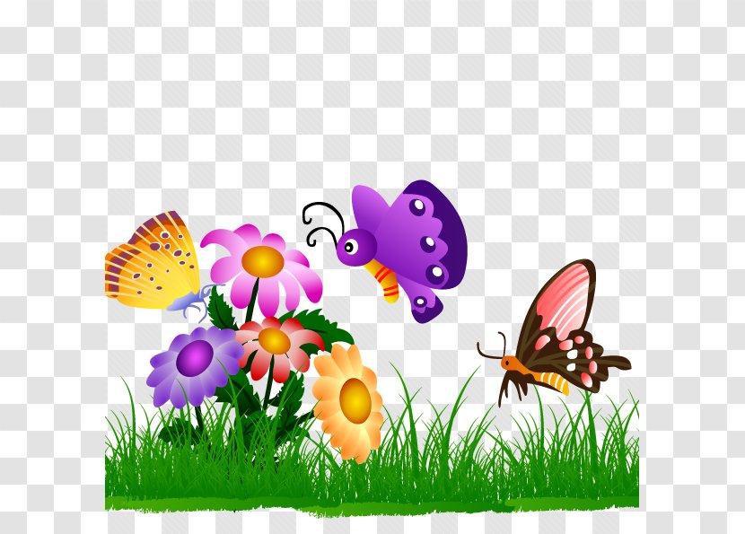 Butterfly Gardening Clip Art - Flower - A Field Of Flowers And Dancing Butterflies Transparent PNG