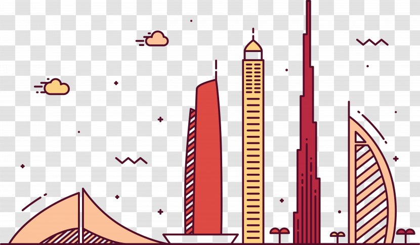 Burj Khalifa Al Arab Skyline Skyscraper - Dubai Cartoon Transparent PNG